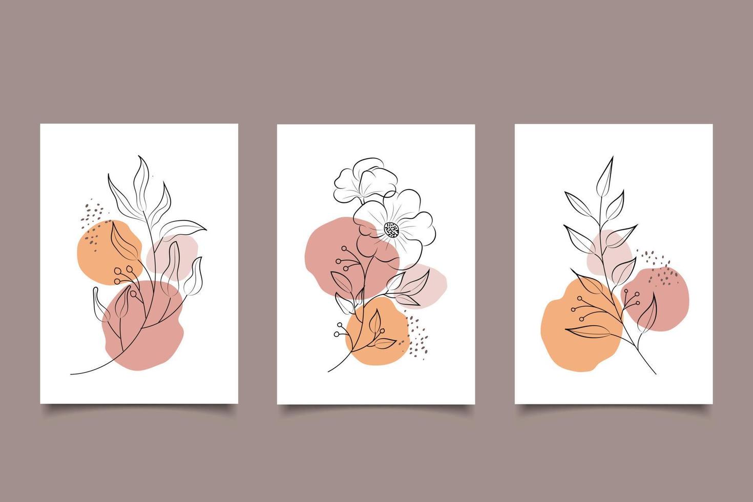 Set of prints boho floral line art composition for wall decoration vector