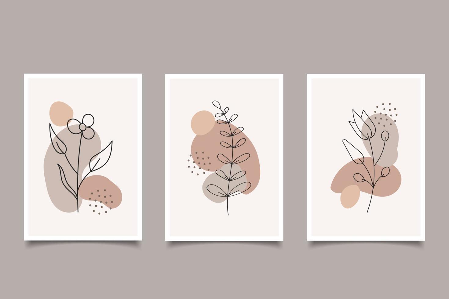 conjunto de arte de línea botánica de composición con ilustración de formas orgánicas de plantas vector