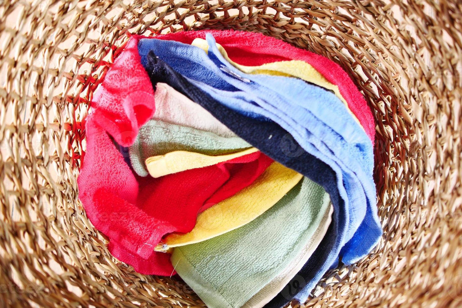top view of Clothes in basket on floor photo