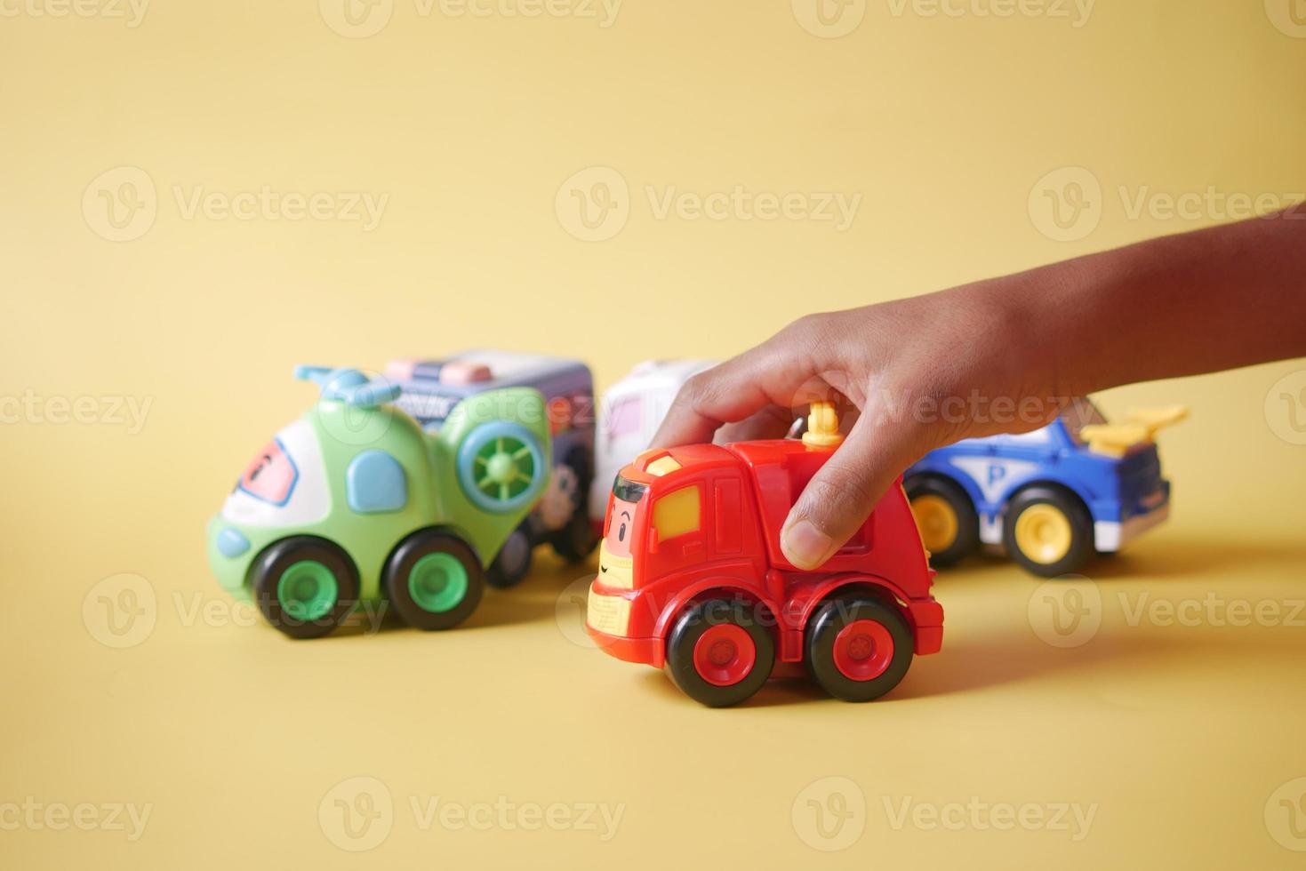 colorful plastic toys on blue background photo