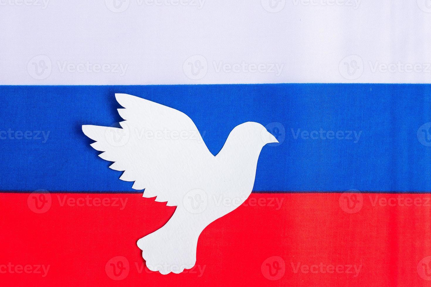 Support for Russia in the war, peace dove with flag of Russia. Pray, No war, stop war and stand with Russia concepts photo