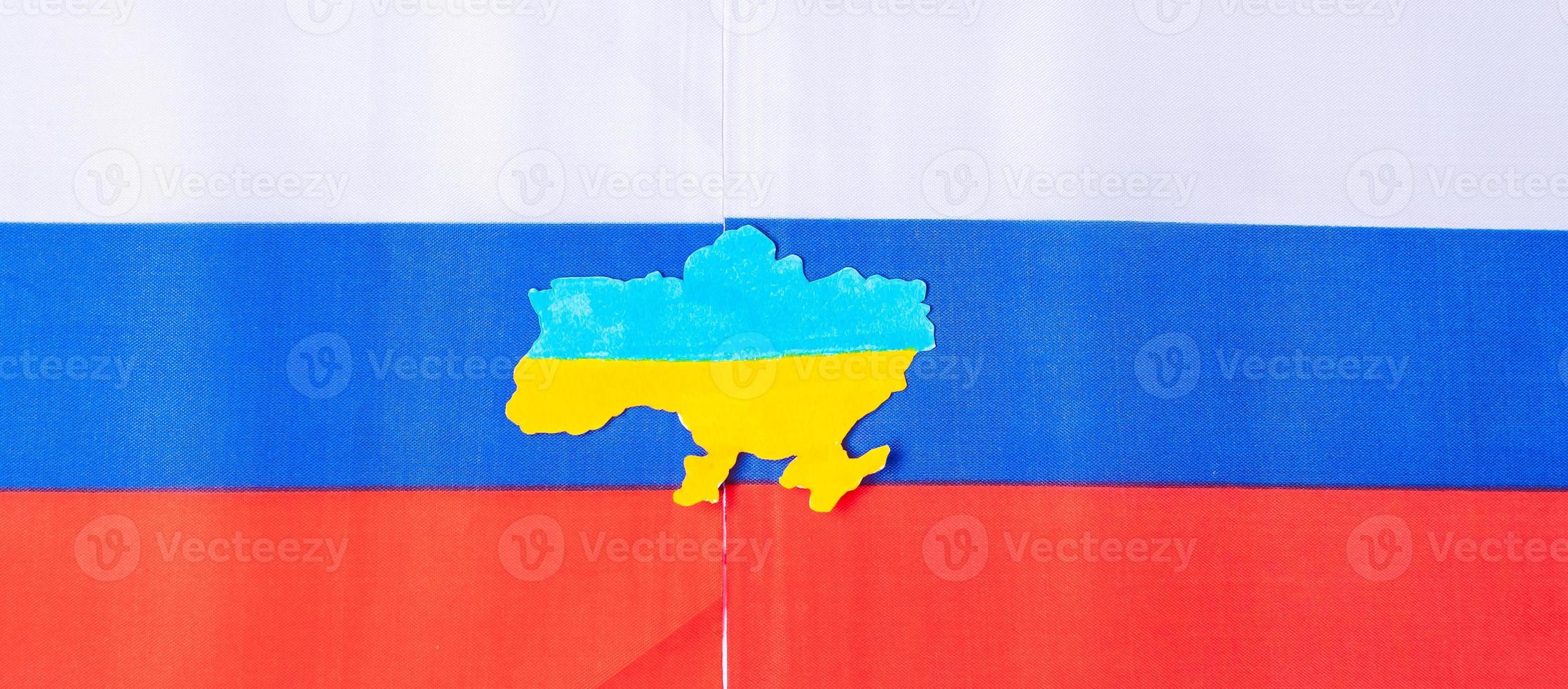 symbol of Ukraine border with flag of  Russia. Pray, No war, stop war and Nuclear Disarmament photo