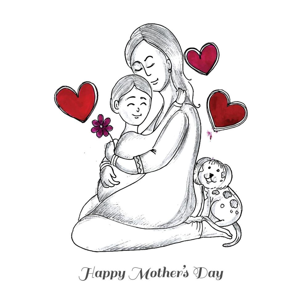 Happy mothers day sketch for woman and baby child love card background vector