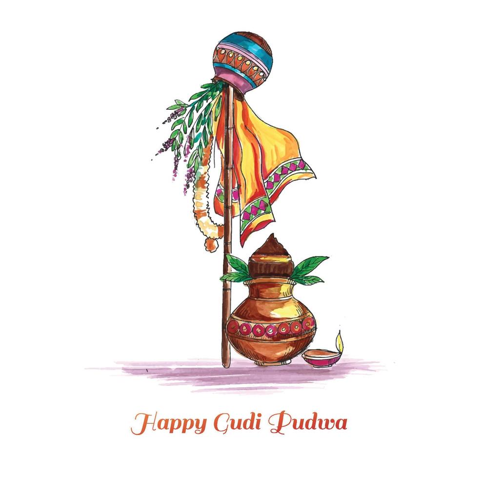 fondo hermoso de la tarjeta del festival indio de la celebración de gudi padwa vector