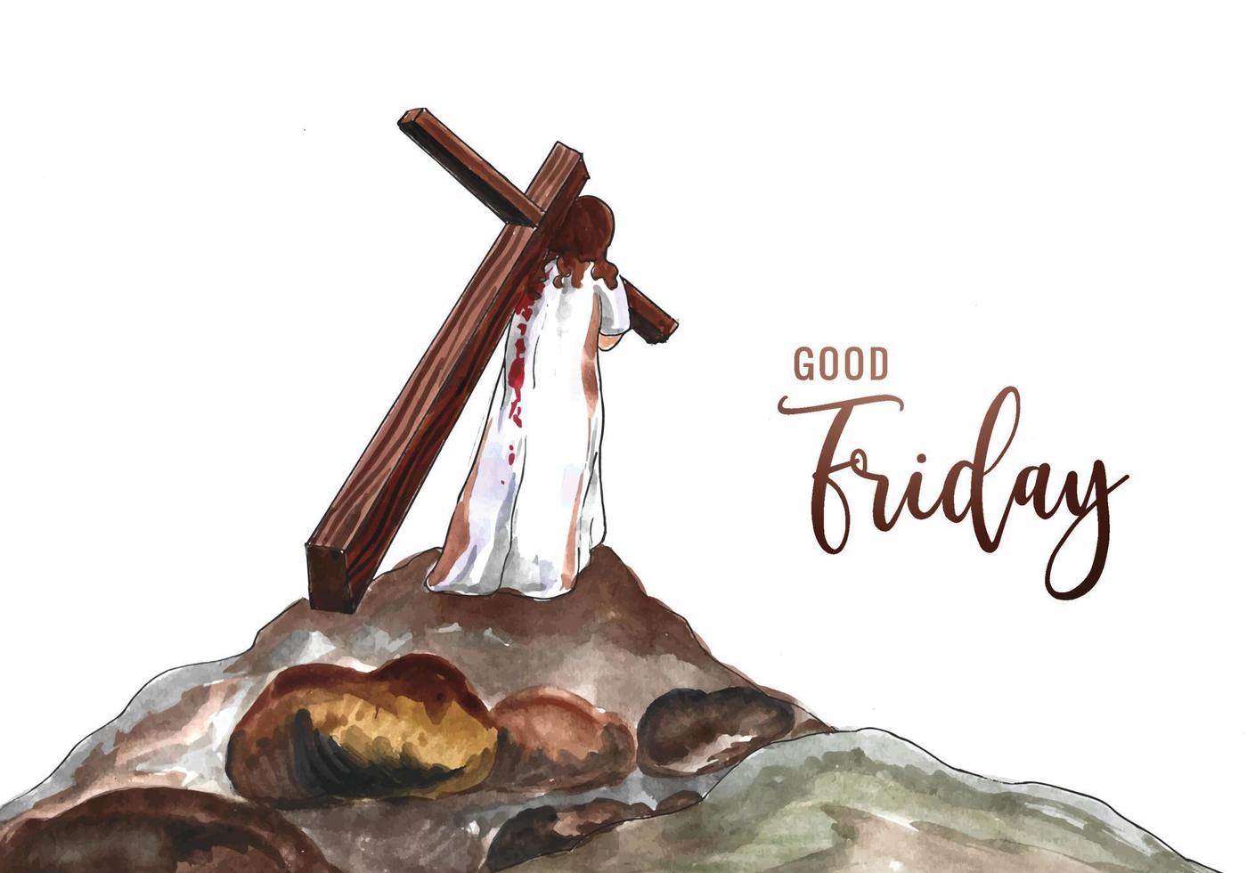 Hand drawn good friday blessings with jesus carrying cross watercolor background vector