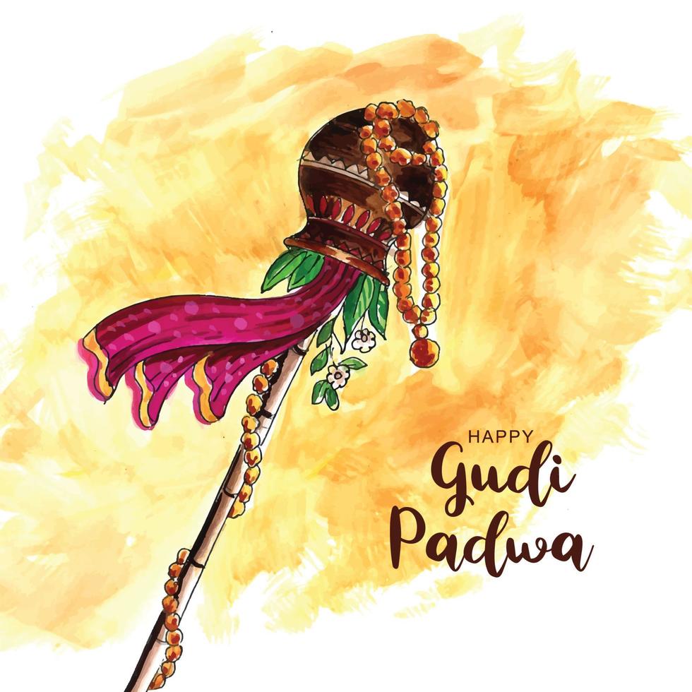 tarjeta de felicitación del festival cultural gudi padwa con fondo de acuarela vector