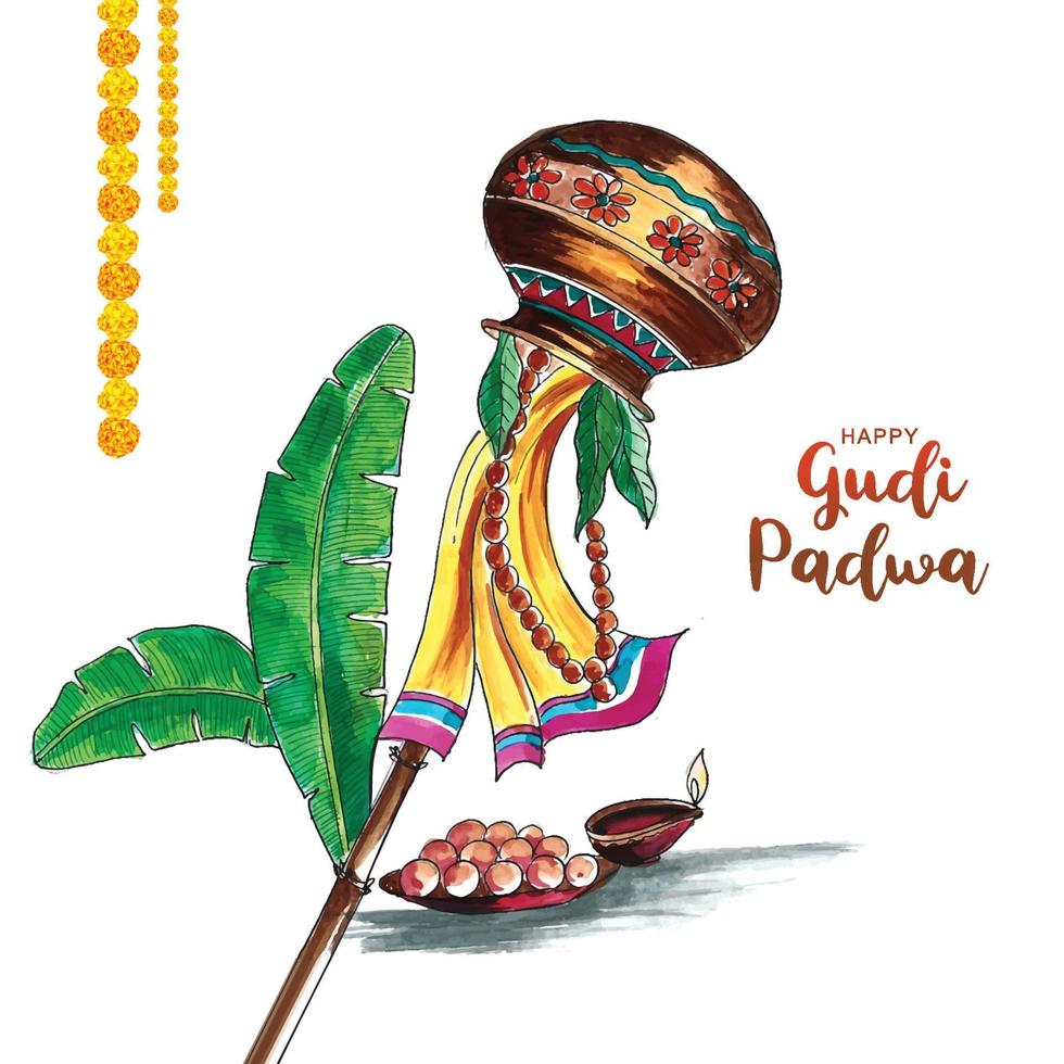 Gudi Padwa Celebration Greeting Card Background vector