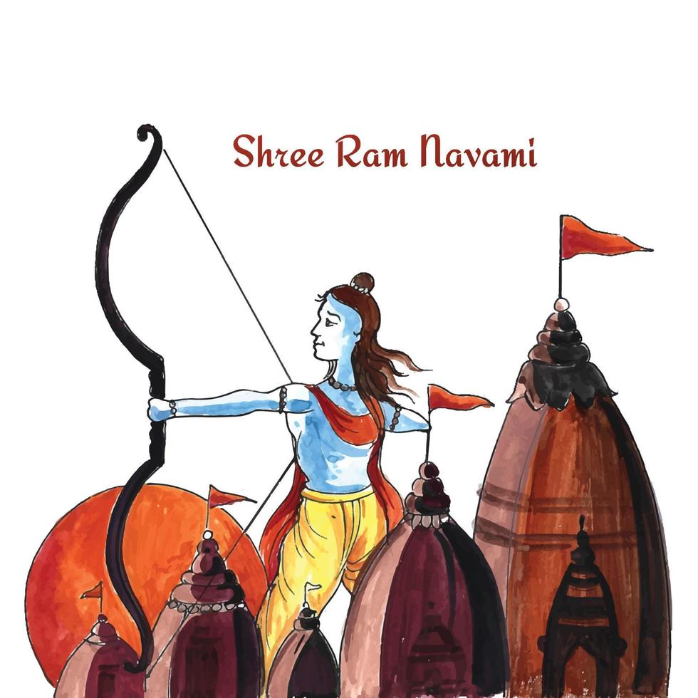 Hand drawn shree ram navami illustration card background vector