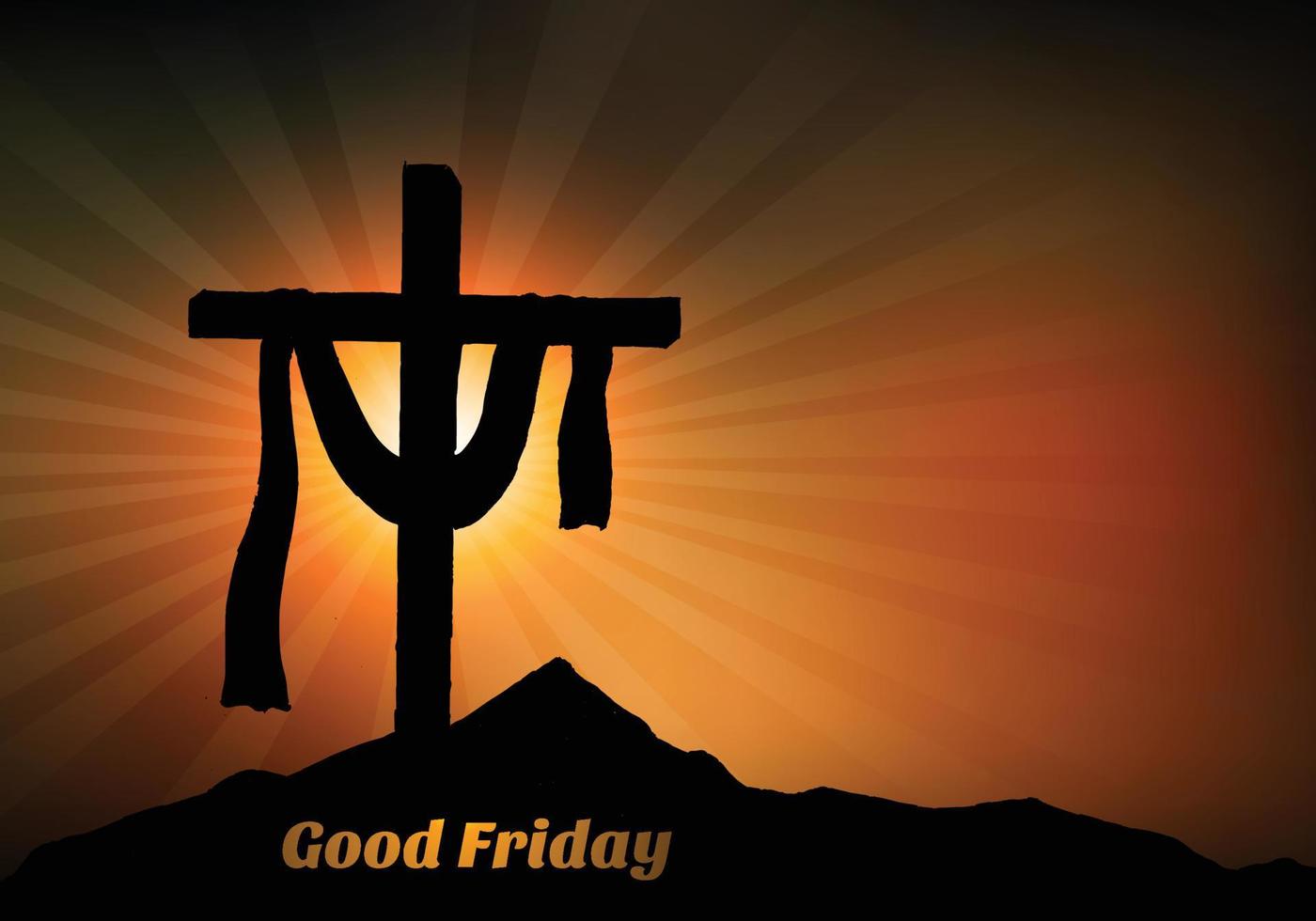 Good Friday background with cross and sun rays in the sky vector