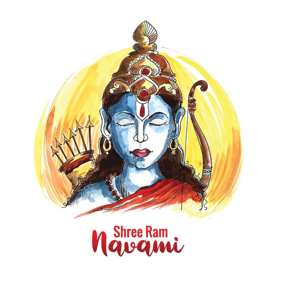 señor rama shree ram navami festival desea tarjeta acuarela fondo vector