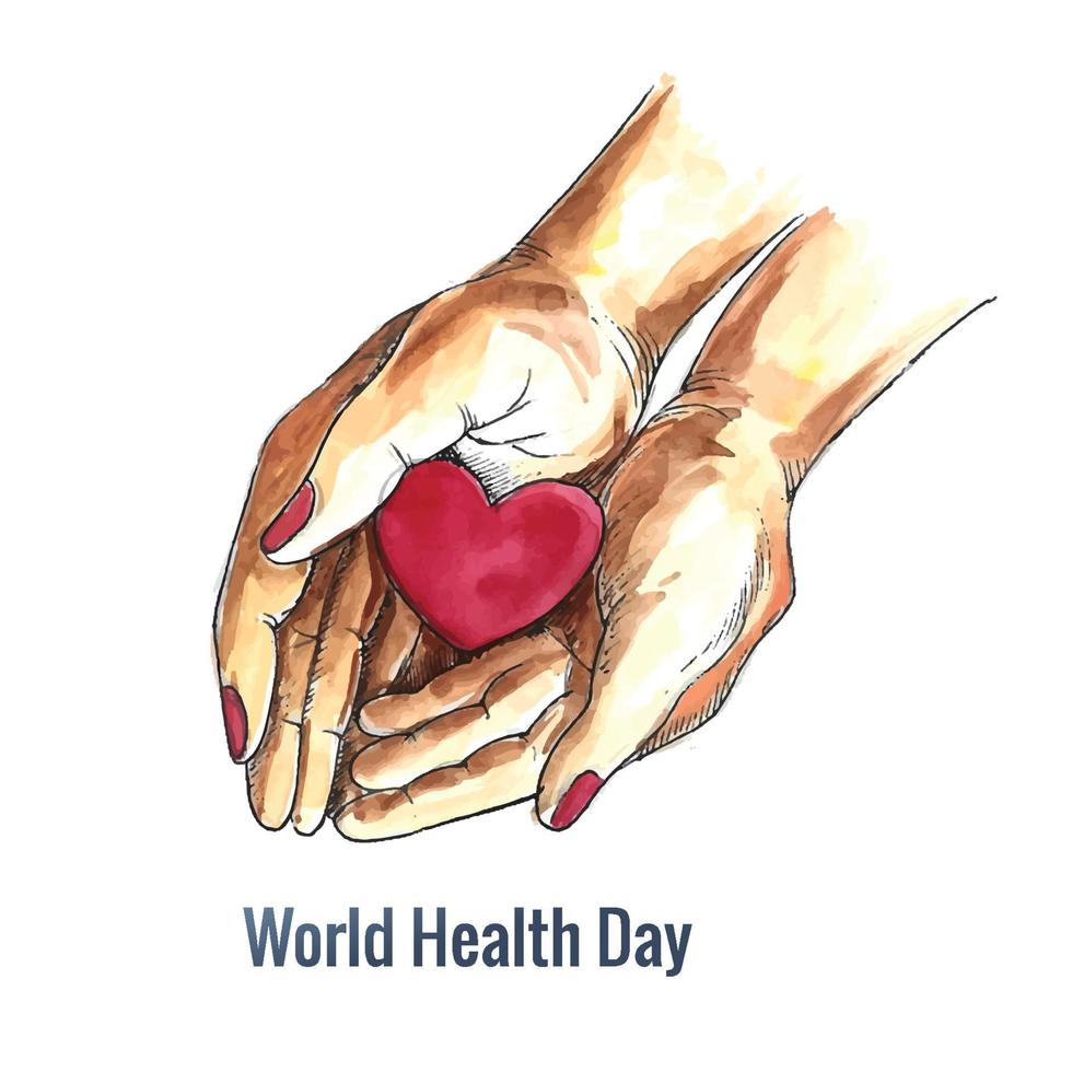 World health day hands holding heart background vector