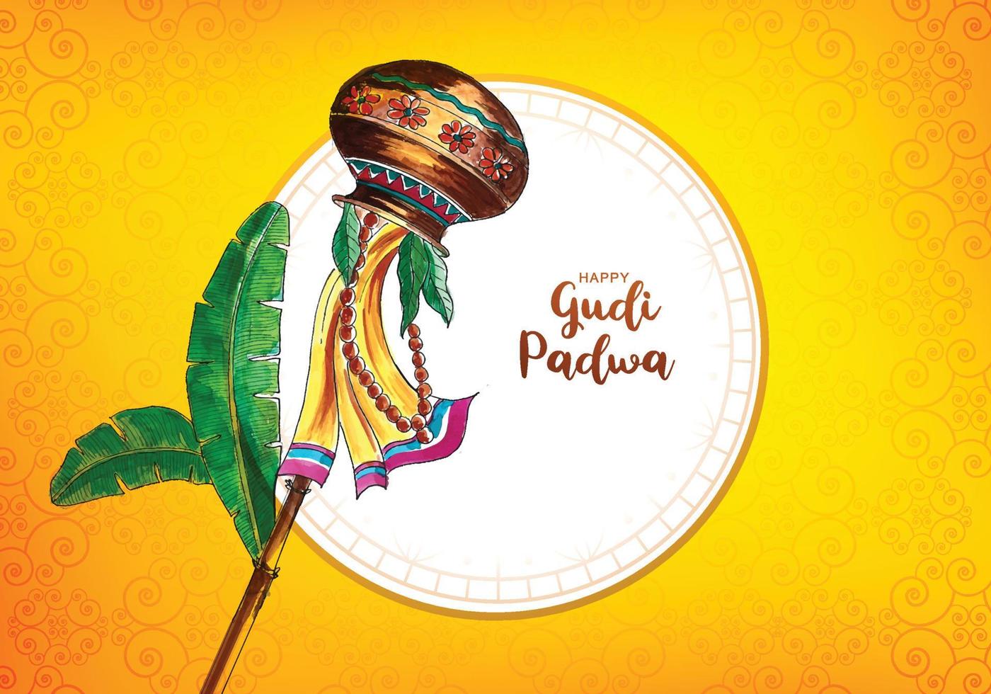 feliz gudi padwa celebración año nuevo tarjeta festival fondo vector