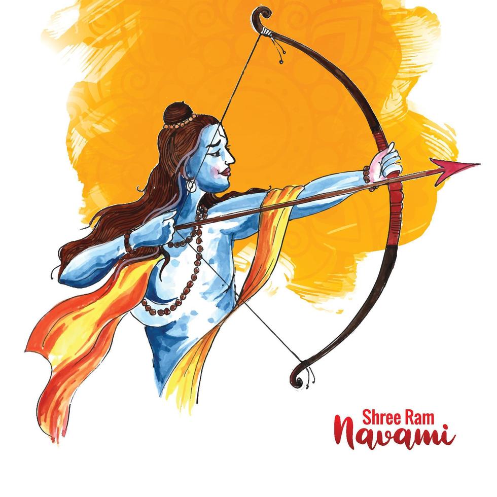 shri ram navami festival arco y flecha diseño de tarjeta de acuarela vector