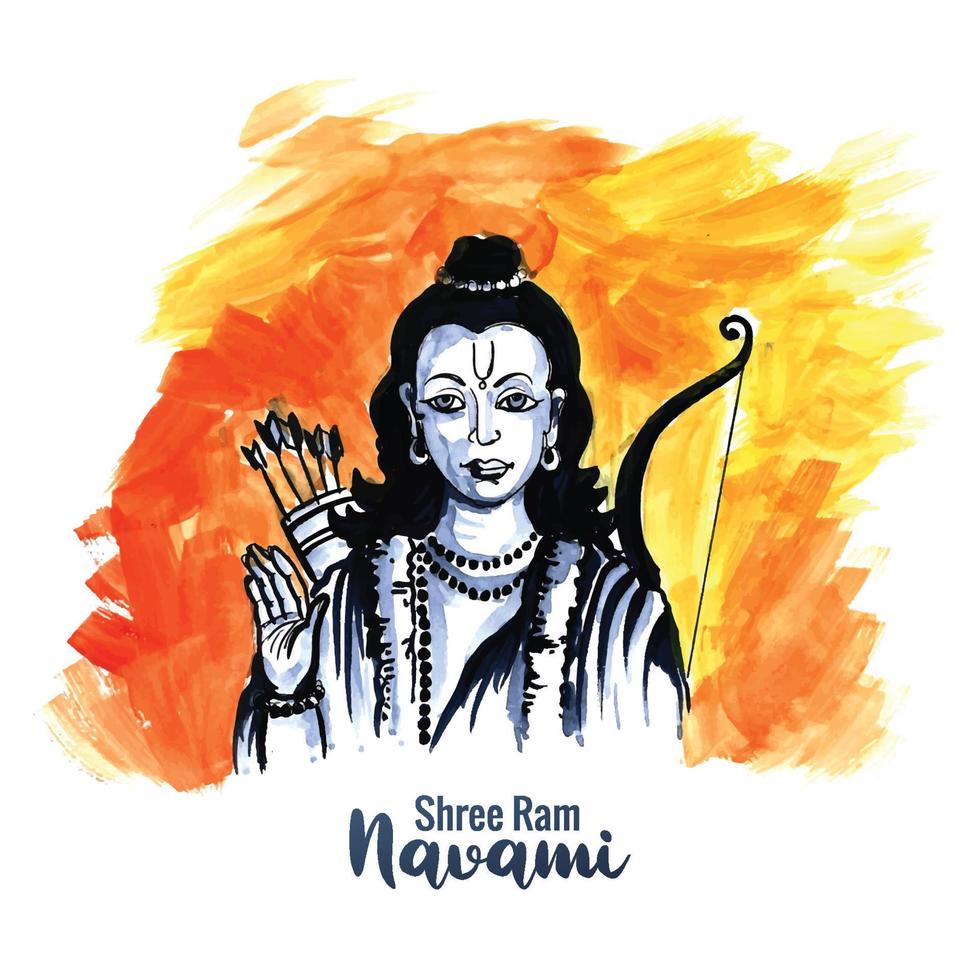 Shri ram navami festival bow and arrows watercolour card design vector