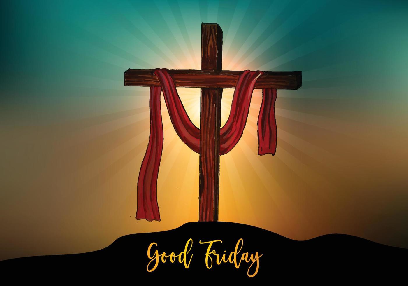 Good Friday background with cross and sun rays in the sky vector