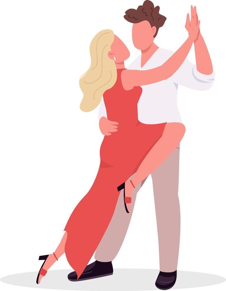 Couple learning tango dance style semi flat color vector characters