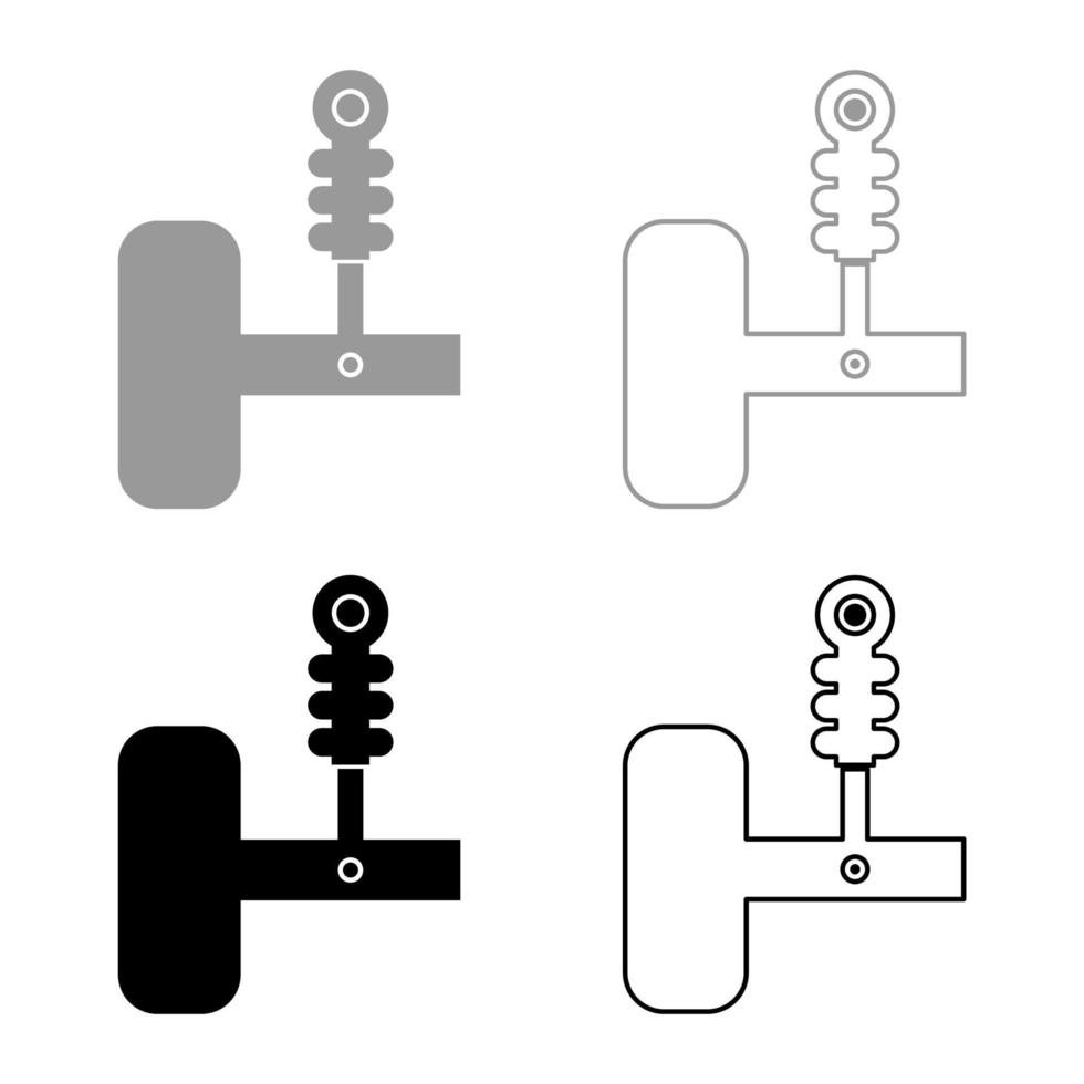 Automotive suspension shock absorber air spring car auto part set icon grey black color vector illustration image solid fill outline contour line thin flat style