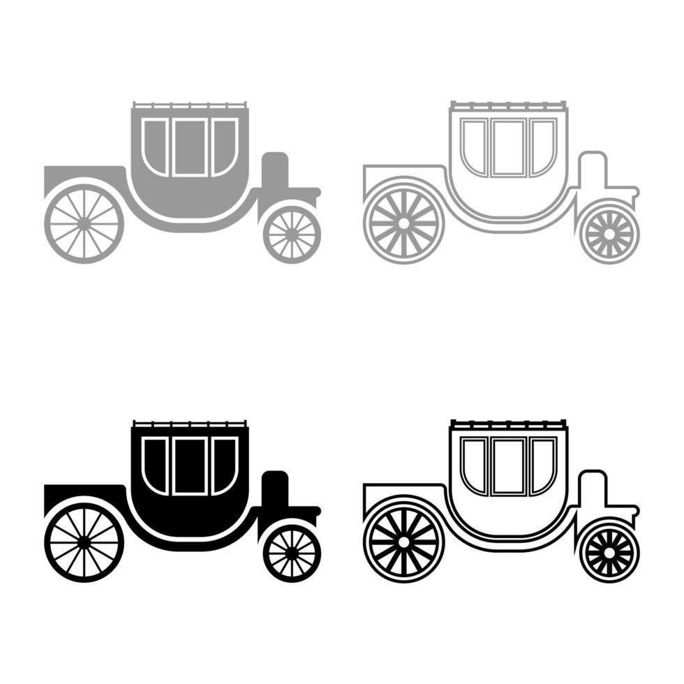 carruaje berlina carreta elegancia transporte vintage estilo set iconos gris negro color vector ilustración imagen sólido llenar bosquejo contorno raya delgado apartamento estilo