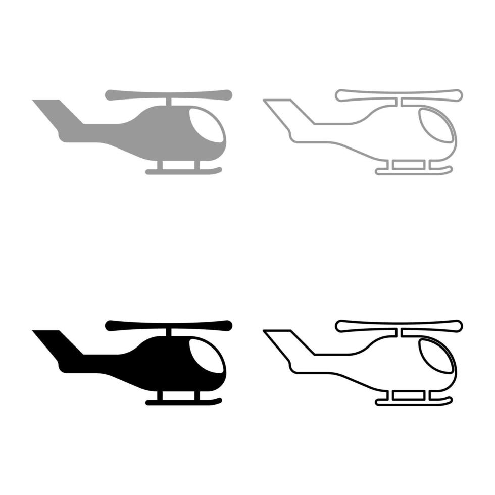 Helicopter chopper in air set icon grey black color vector illustration image solid fill outline contour line thin flat style