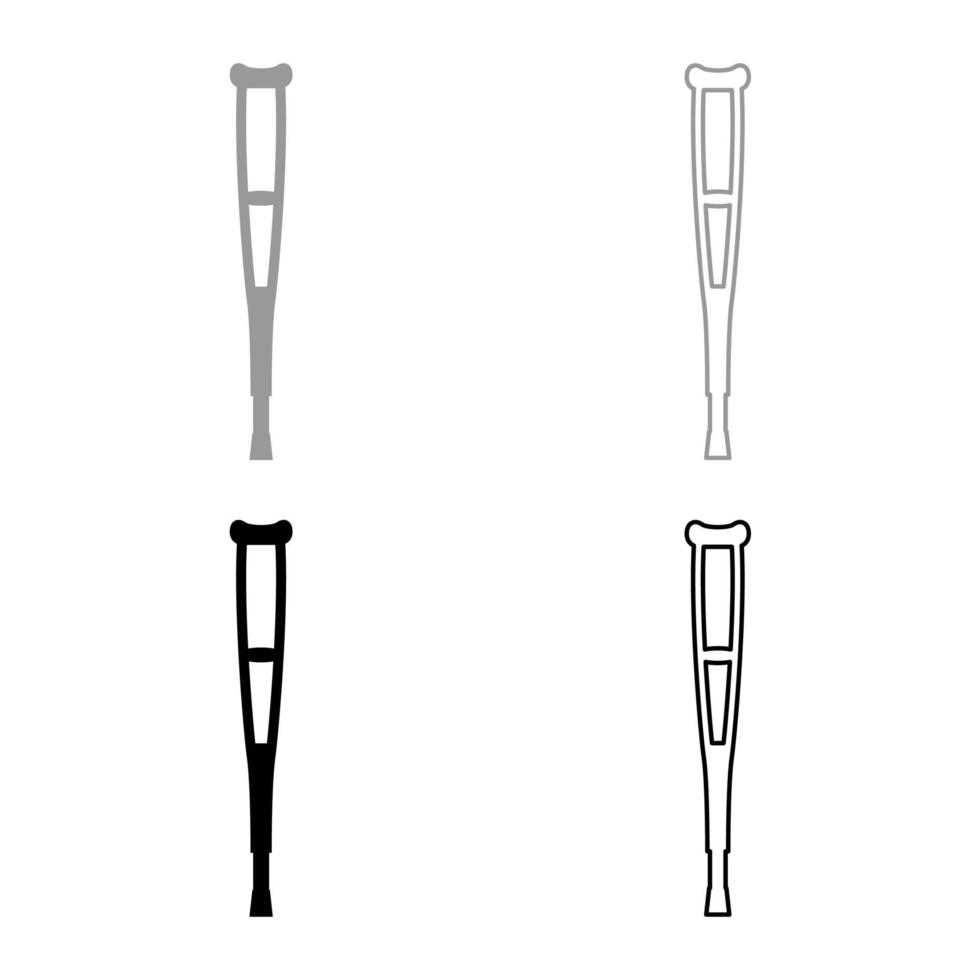 conjunto de muletas icono gris negro color vector ilustración imagen sólido relleno contorno contorno línea delgado estilo plano