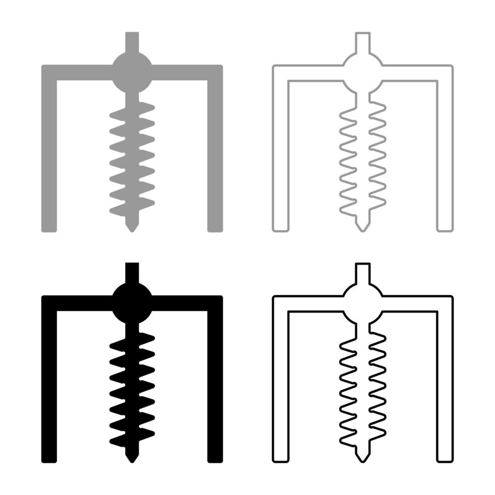 Installation for drilling rig symbol mining bore hole digger earth auger geodetic work set icon grey black color vector illustration image solid fill outline contour line thin flat style
