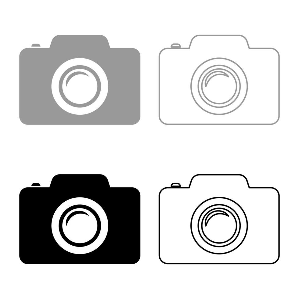 Camera photo set icon grey black color vector illustration image solid fill outline contour line thin flat style