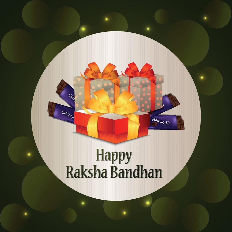 Happy raksha bandhan invitation greeting card with creative gifts vector