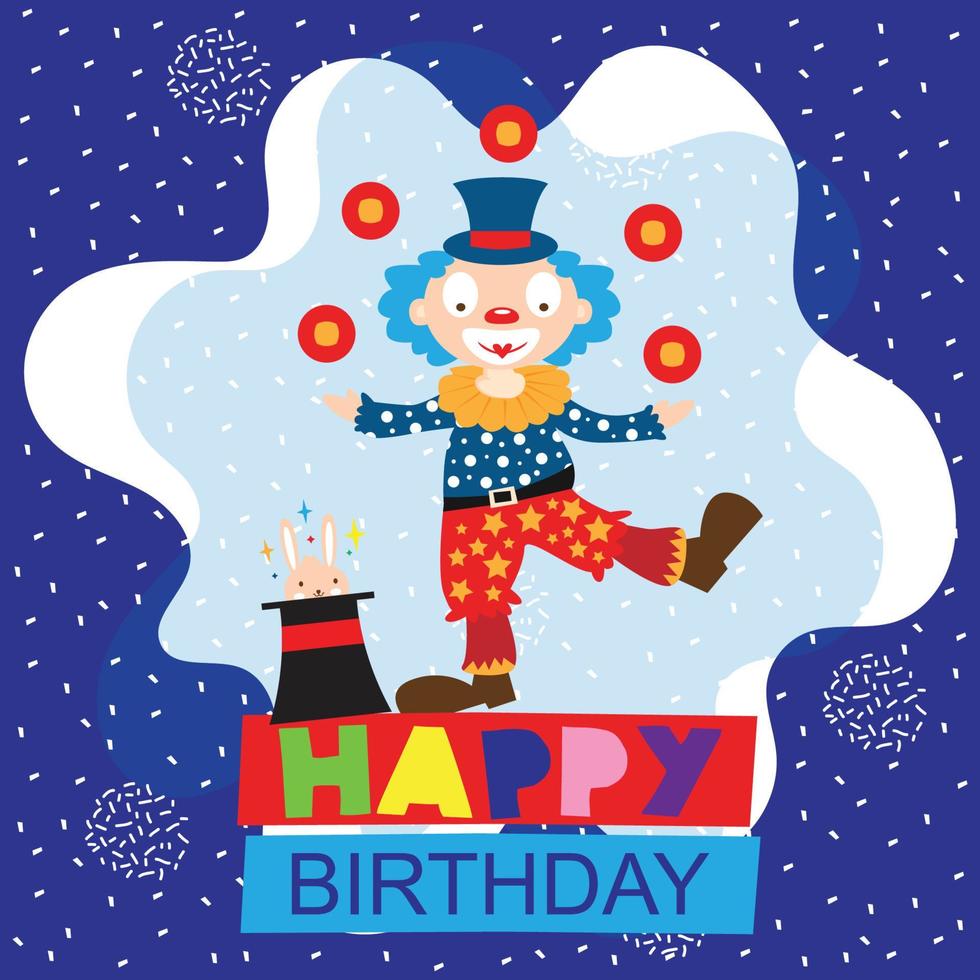 payaso divertido con texto de feliz cumpleaños vector