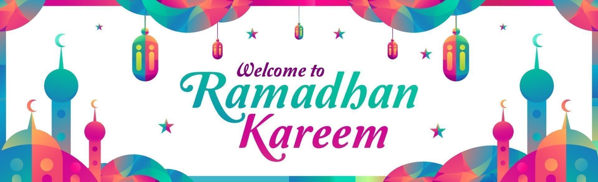 bienvenido ramadan kareem fondo con fanous linterna y luna creciente. vector