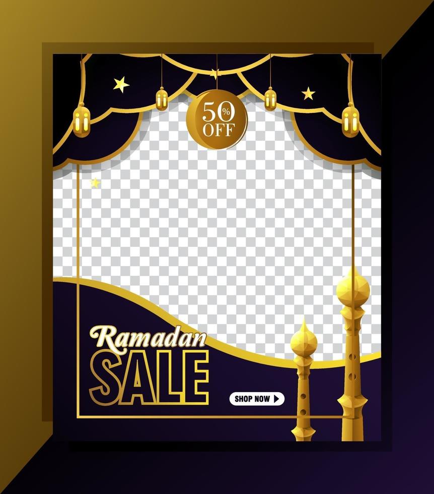 Editable Ramadan sale banner template. with ornaments of clouds, stars, mosque minarets and lanterns. Suitable for social media posts and web internet advertising etc. vector
