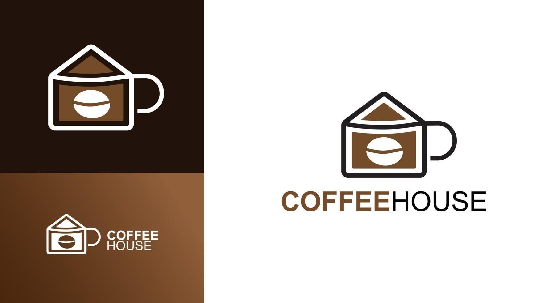 la plantilla del logotipo combina el texto de la casa, el café y la cafetería. vector