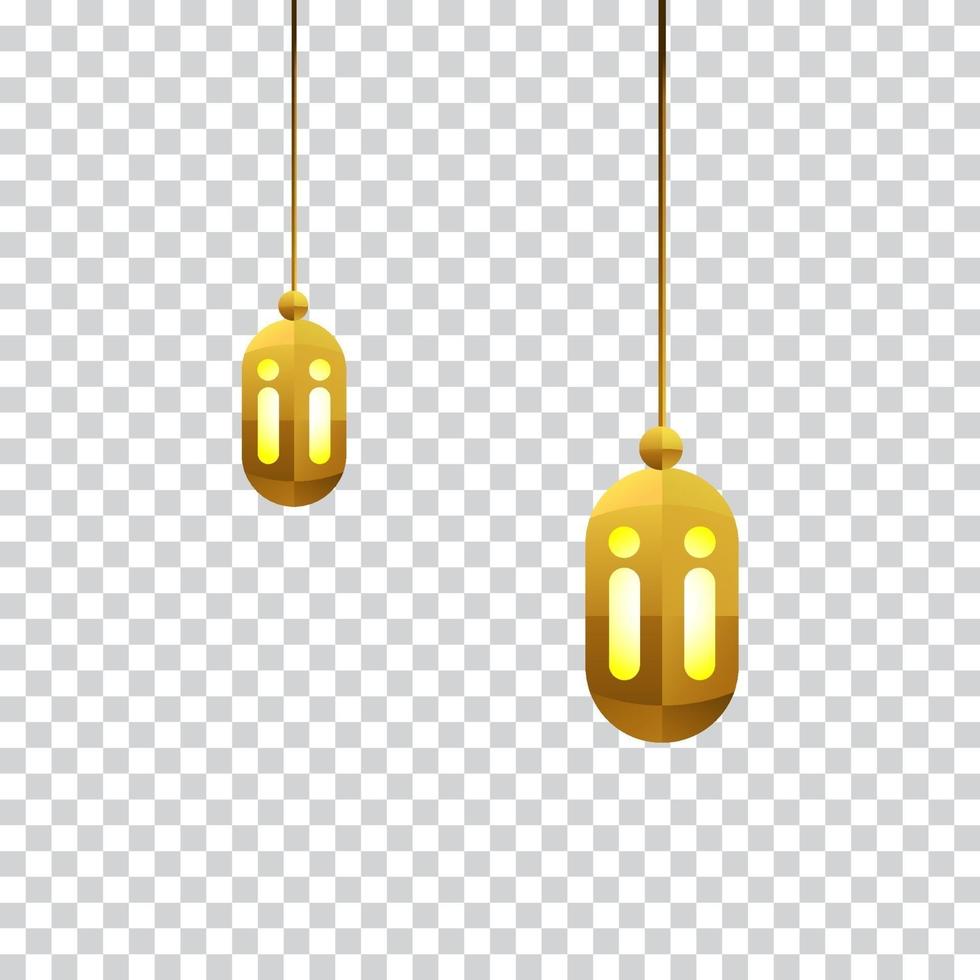 Gold lamp lanterns on transparent background, isolated. Decoration for Islamic Muslim holidays. Ramadan Kareem Designs. Vector illustration of a lantern lamp