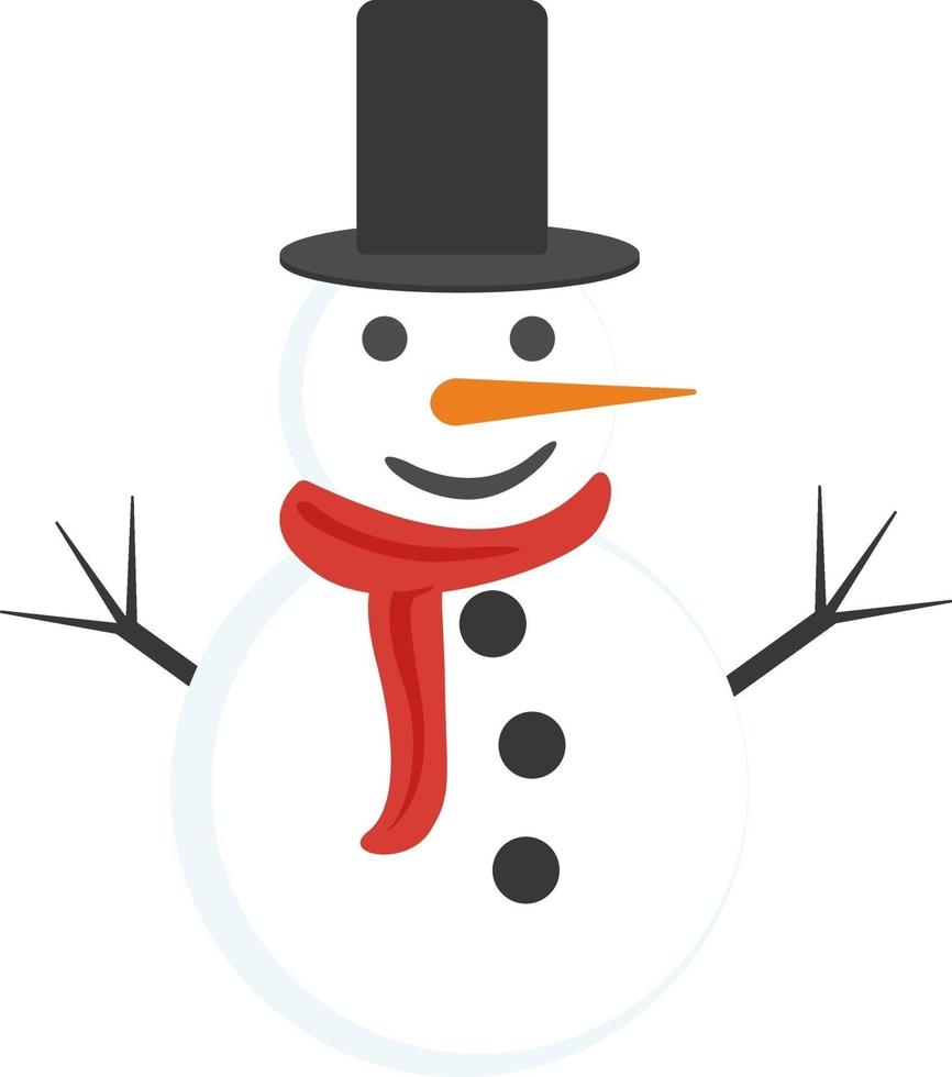 muñeco de nieve con sombrero, ilustración, vector sobre fondo blanco.