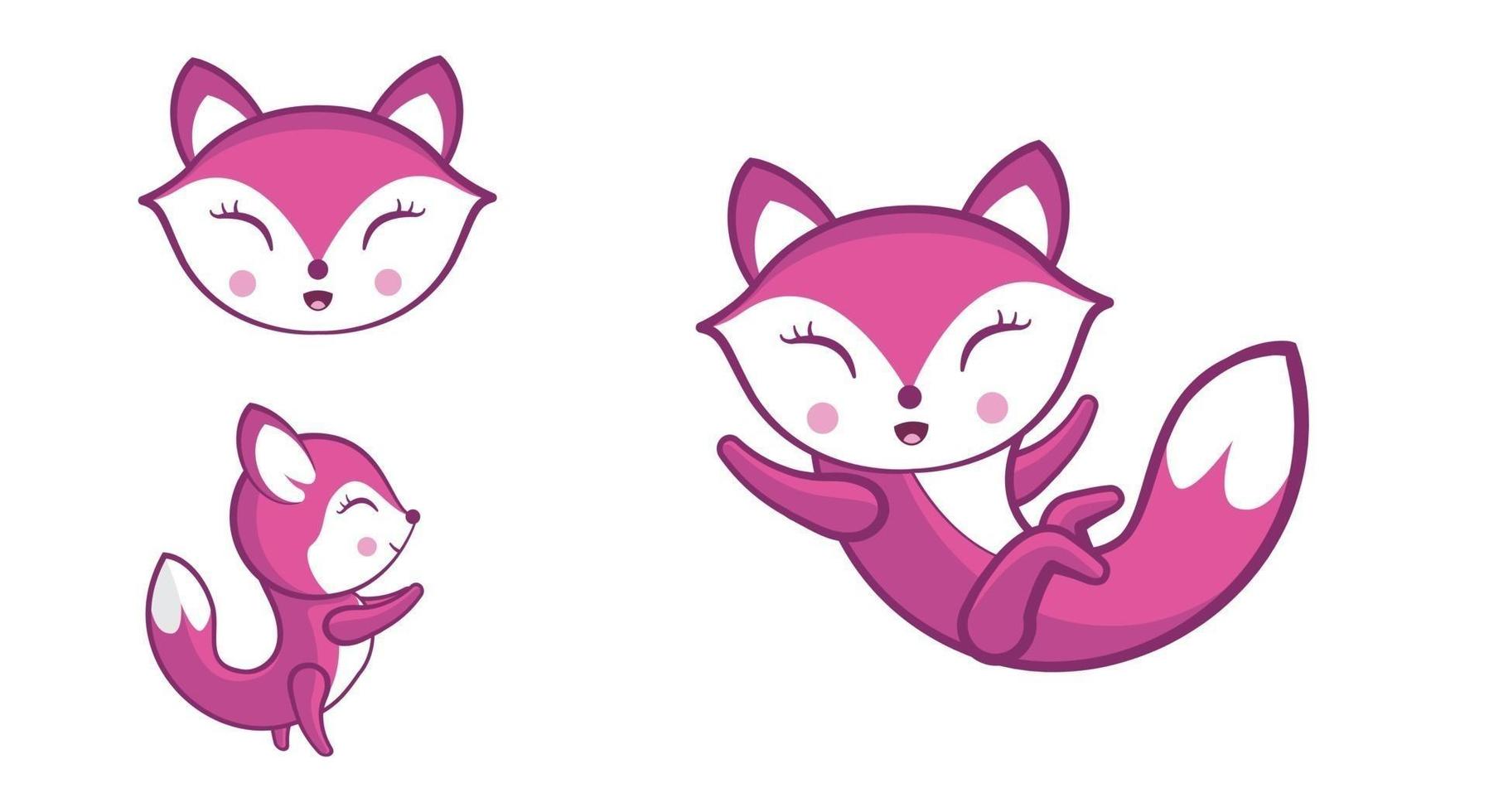 Vector illustration of cute and smiling little pink fox character.