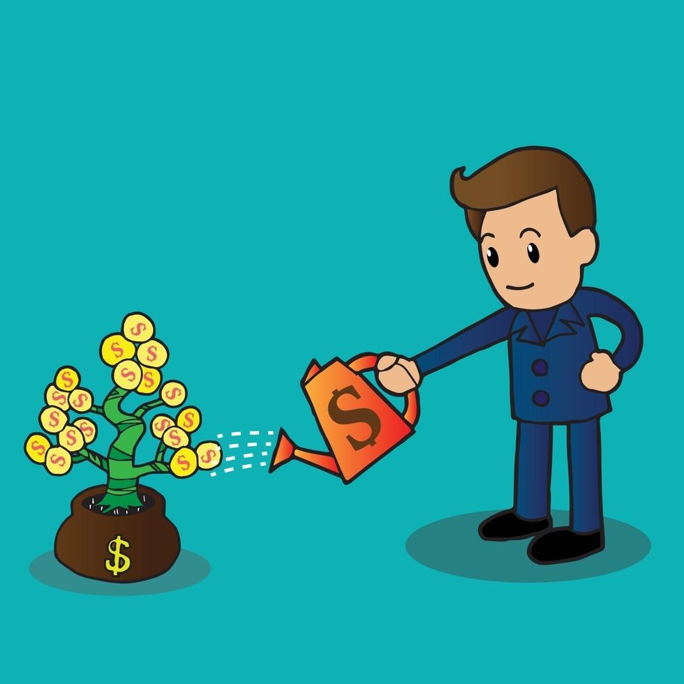 Businessman watering a money tree vector