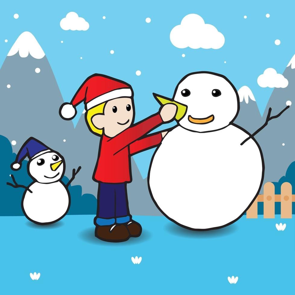 boy and snowman vector