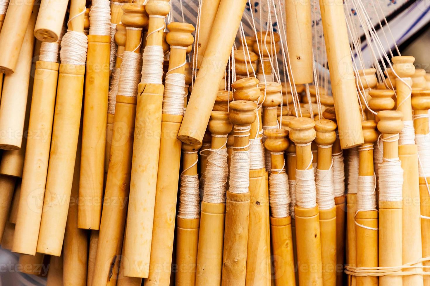 Bobbins lace detail on a craftsmen's market. photo