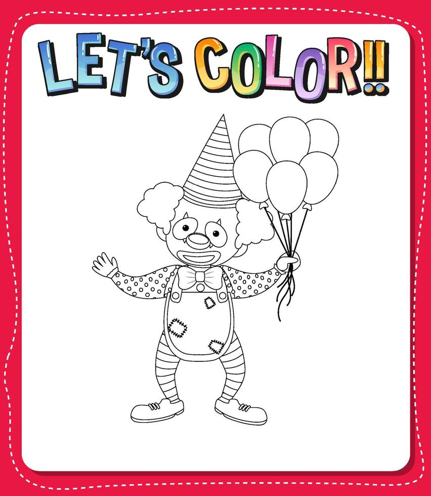 Worksheets template with lets color text and clown outline vector