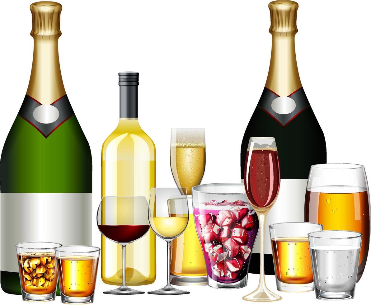 Alcoholic drinks set on white background vector