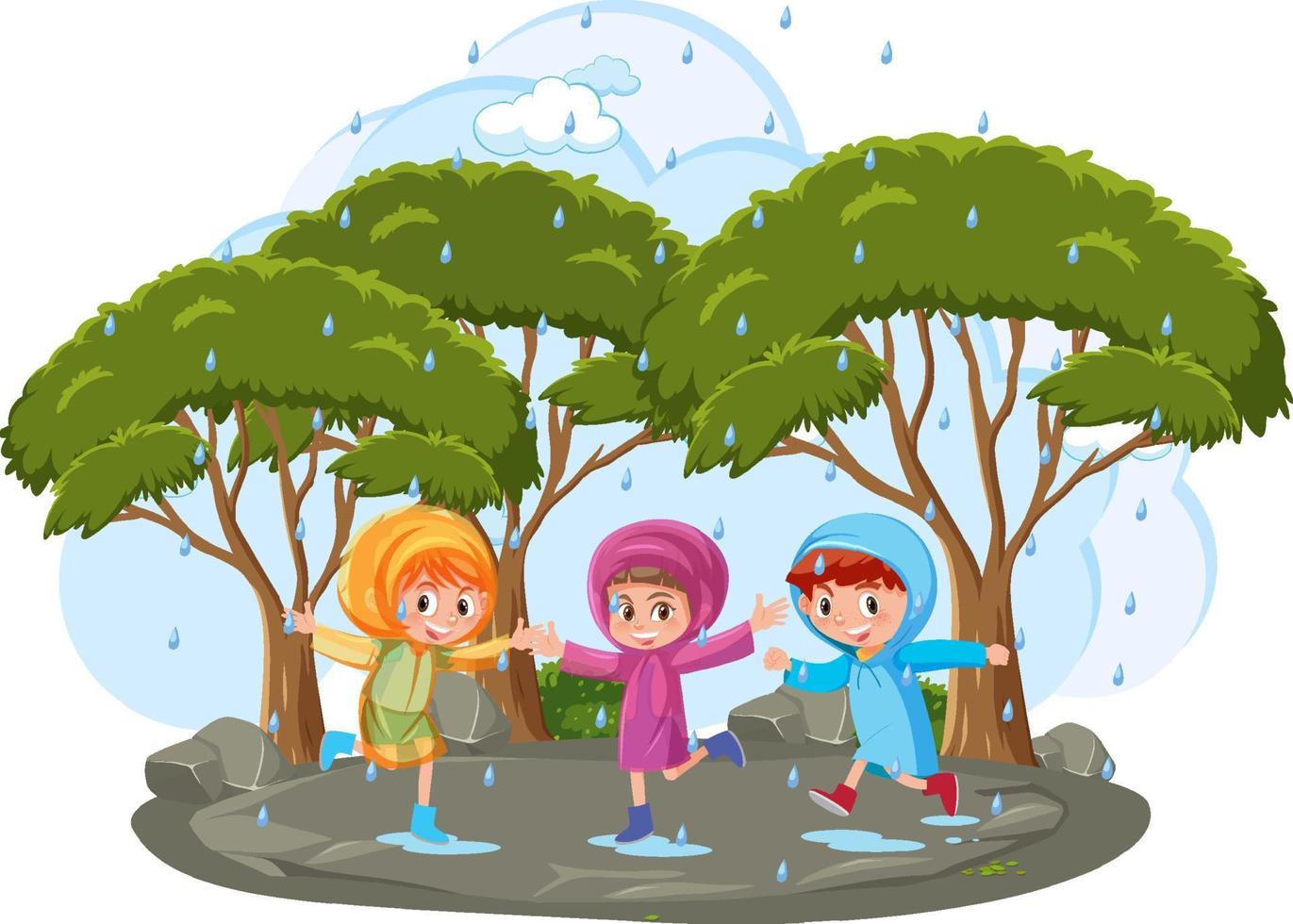 parque al aire libre aislado con niños jugando lloviendo vector