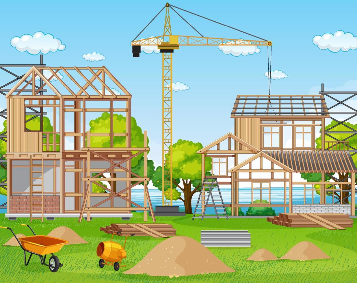 Cartoon scene of building construction site vector