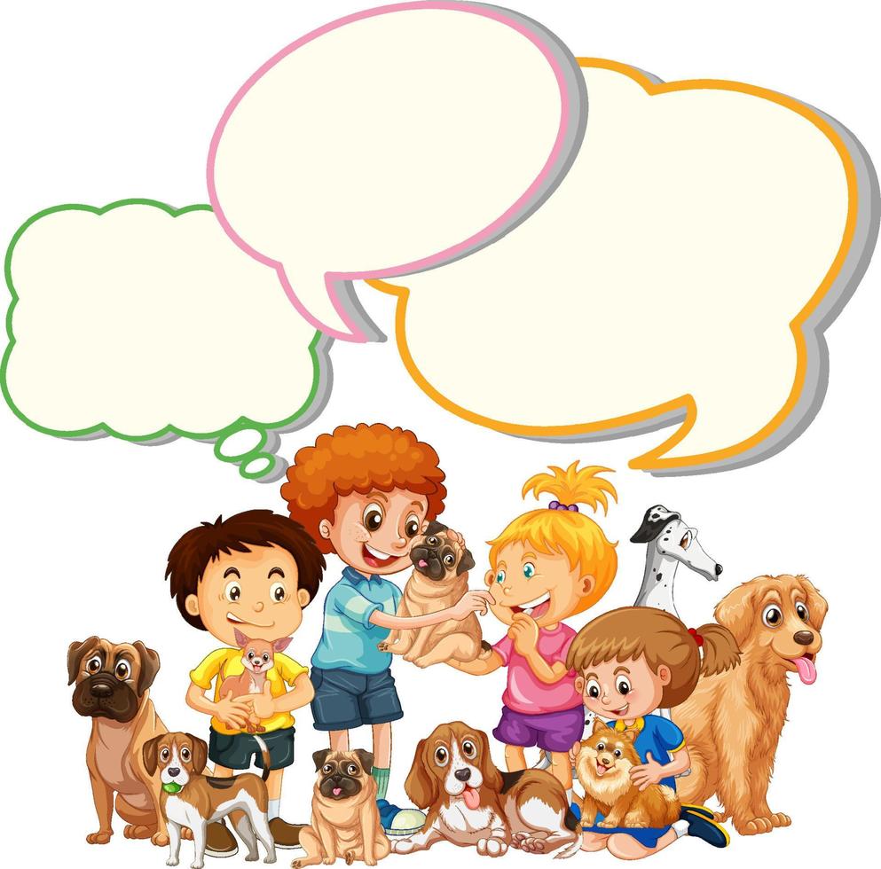 Speech bubble template with kids and pets vector