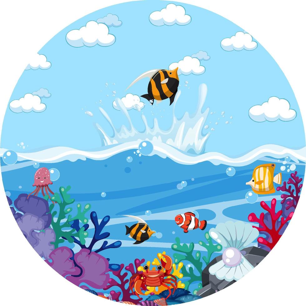 A water splash scene with fish on white background vector