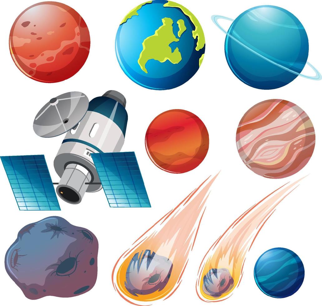 Set of space planets on white background vector