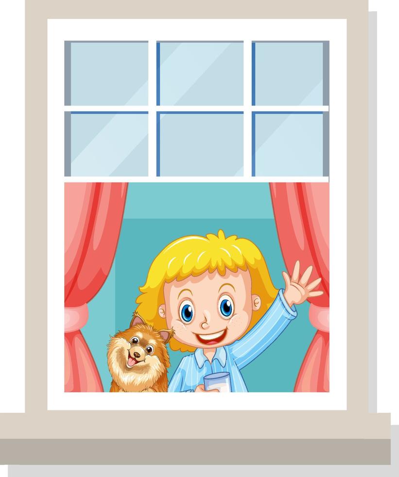 View through the window of girl cartoon character vector