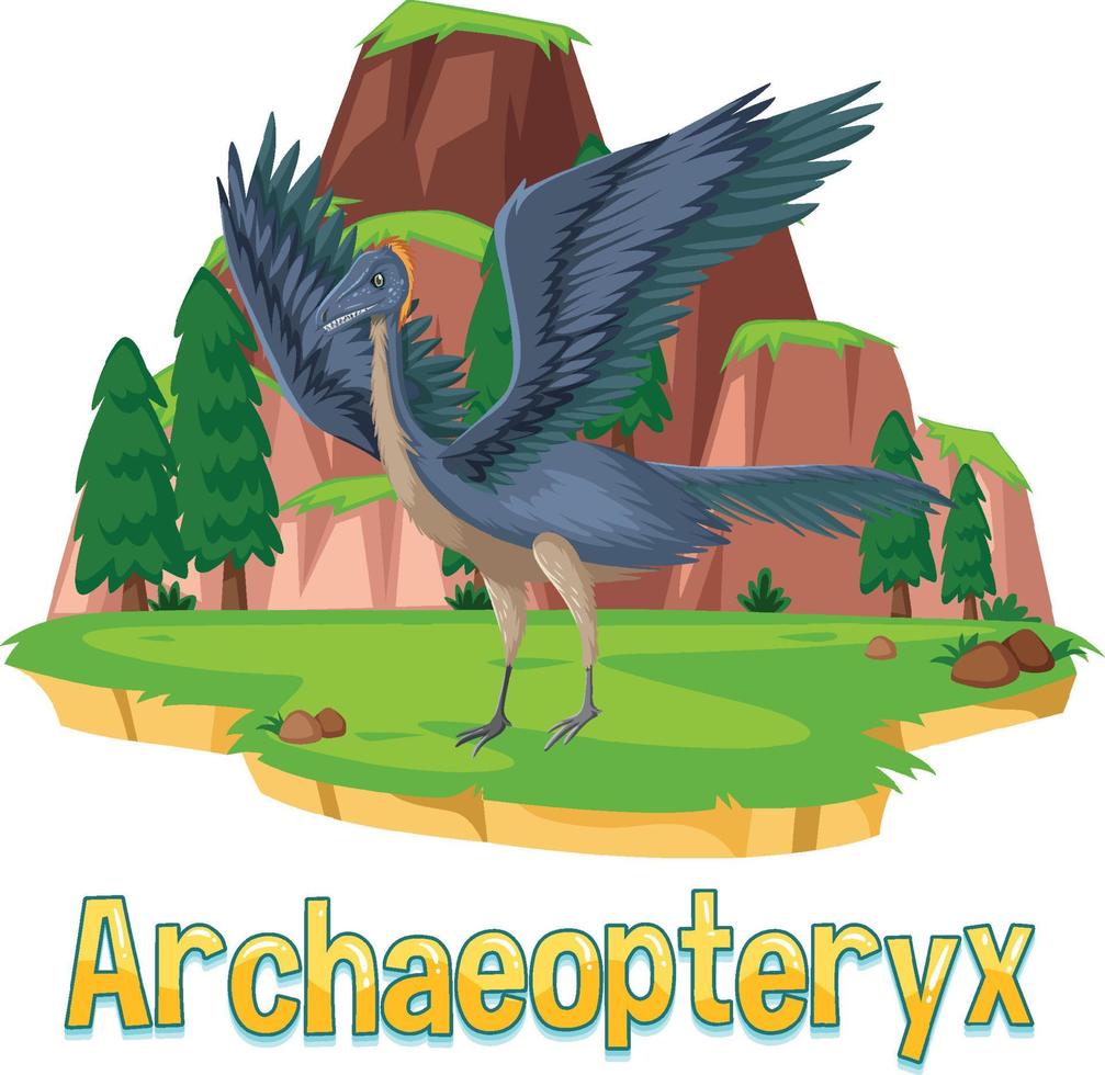 wordcard de dinosaurio para archaeopteryx vector