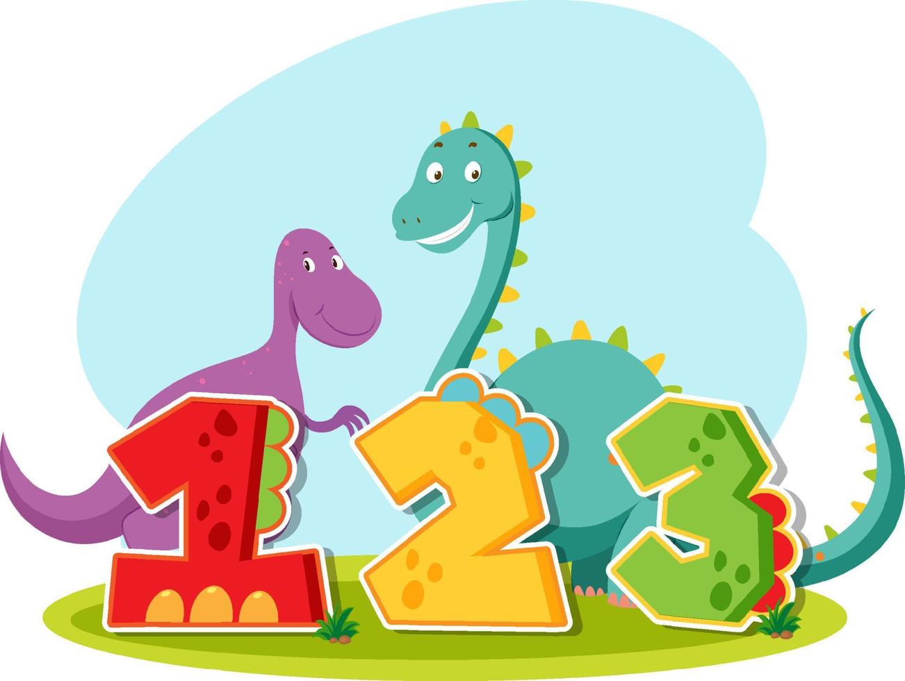 Number one two three with dinosaur cartoon vector