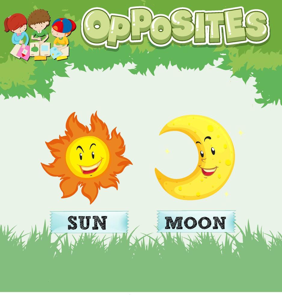 Opposite words for sun and moon vector