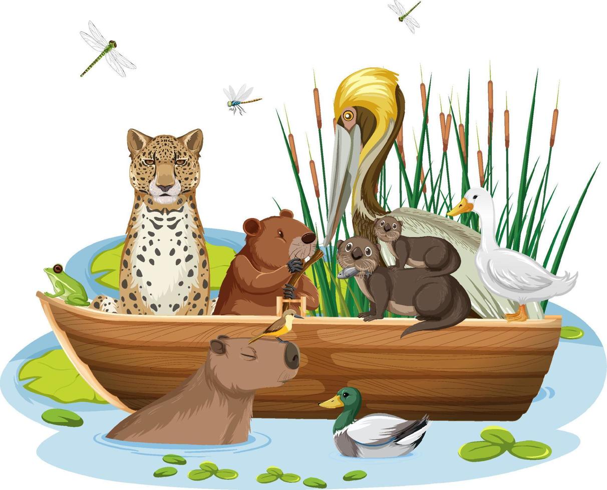 Many animals on the boat vector