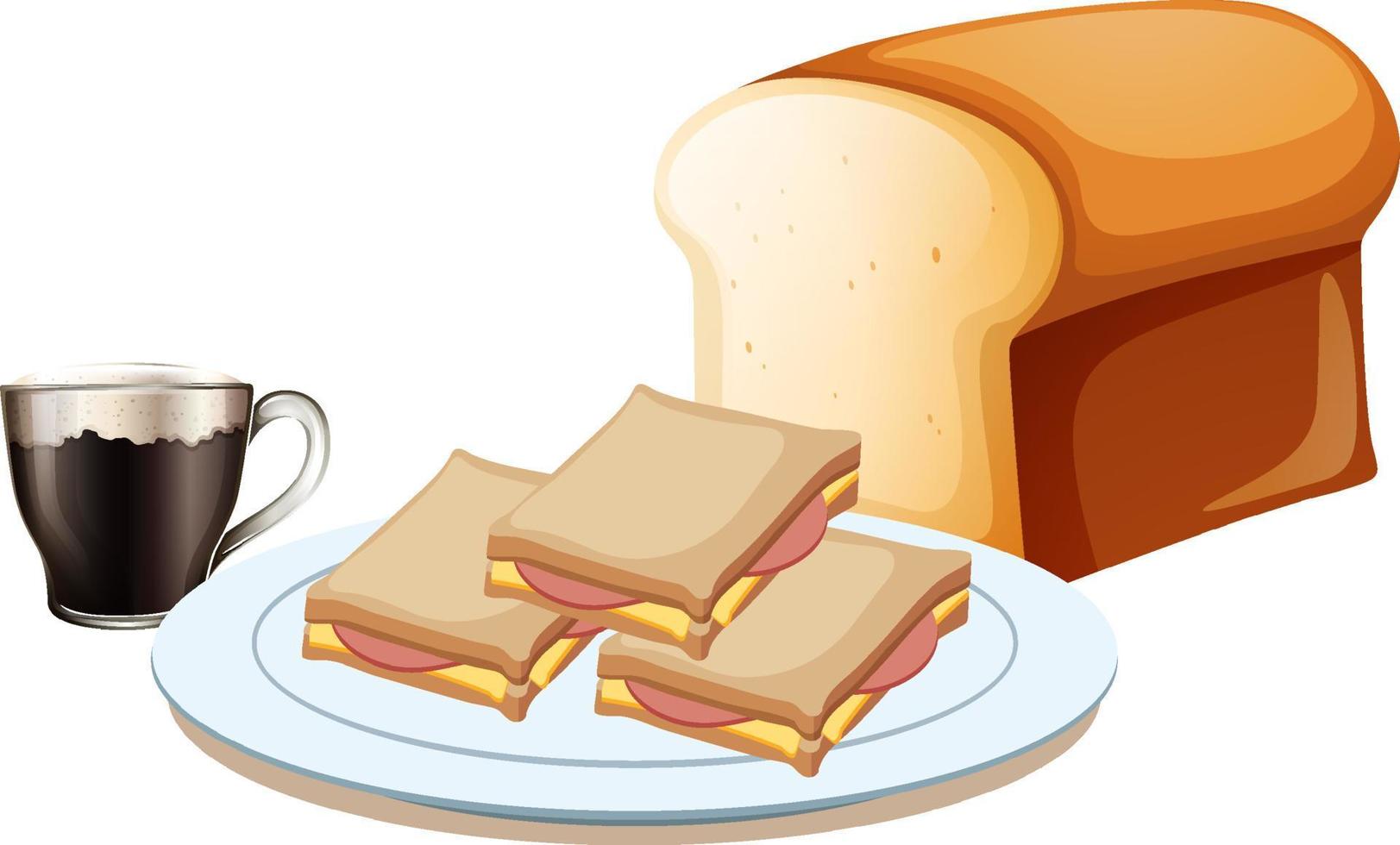 Breakfast set with sandwich and coffee vector